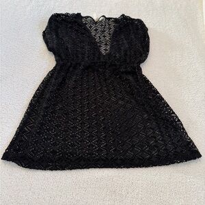 Miken Swim Black Crochet Cover Up Dress Women’s Large Beach Swim